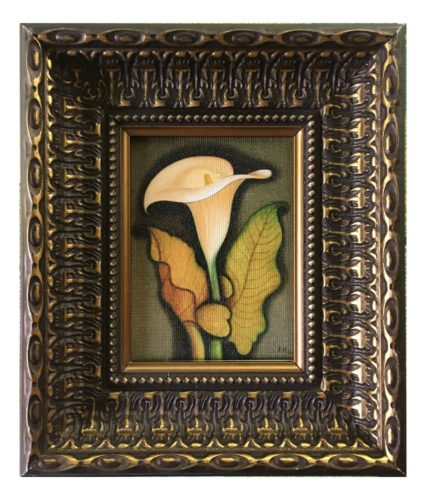Большая калла на темном фоне. 2000. х.м. 12 Х 8 см